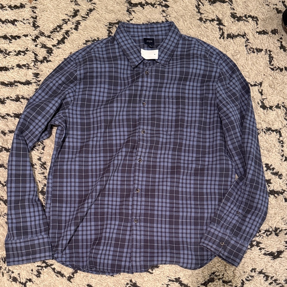 J. Crew Factory Men's Blue and Black Plaid Button Down Shirt